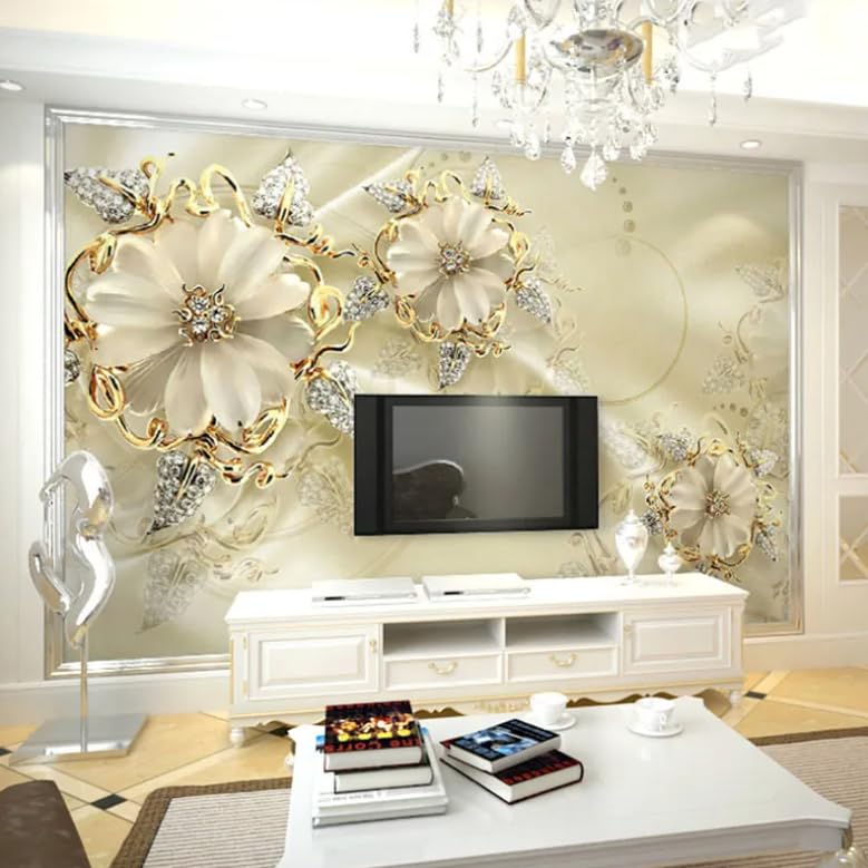 Papier peint 3D fleurs et bijoux 300x210 cm pour salon