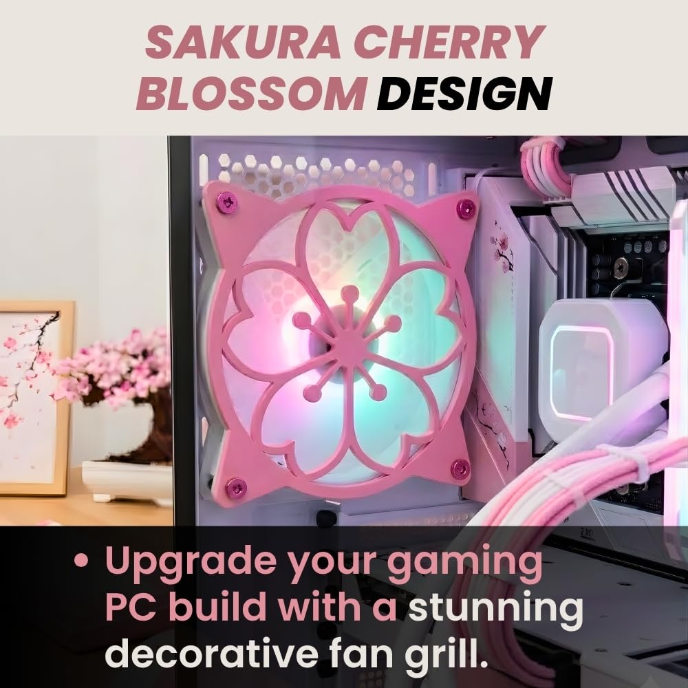SplashNColor - Copertura decorativa per ventola di raffreddamento Sakura da 120 mm, super carina e funzionale, motivo fiori di ciliegio, protezione per computer Rig, accessori per PC Sakura CPU da