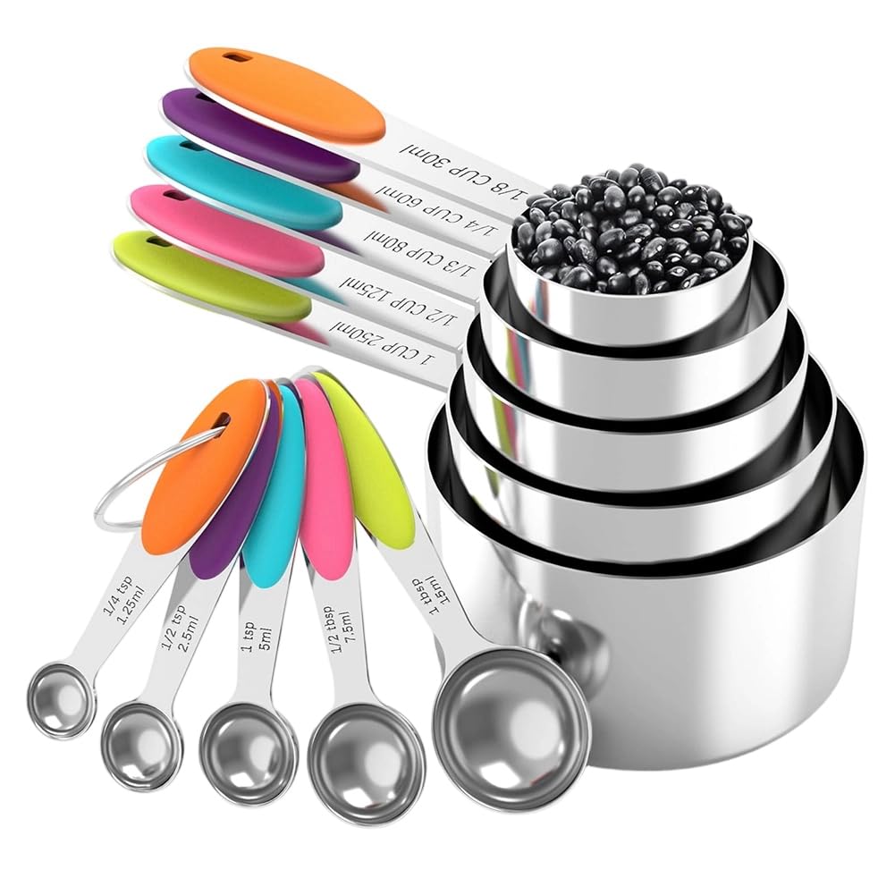 Aundhegrtt Kitchen Utensil, Measuring Cups and Spoons Set in Stainless Steel, for Baking and for Cooking