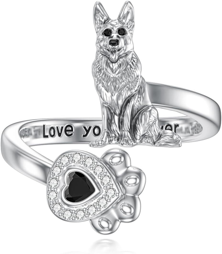 Midari Pug/German Shepherd/Shih Tzu Gifts Rings 925 Sterling Silver Cute Dog Rings for Women Dog Jewelry Gifts for Women Dog Lovers Birthday Christmas