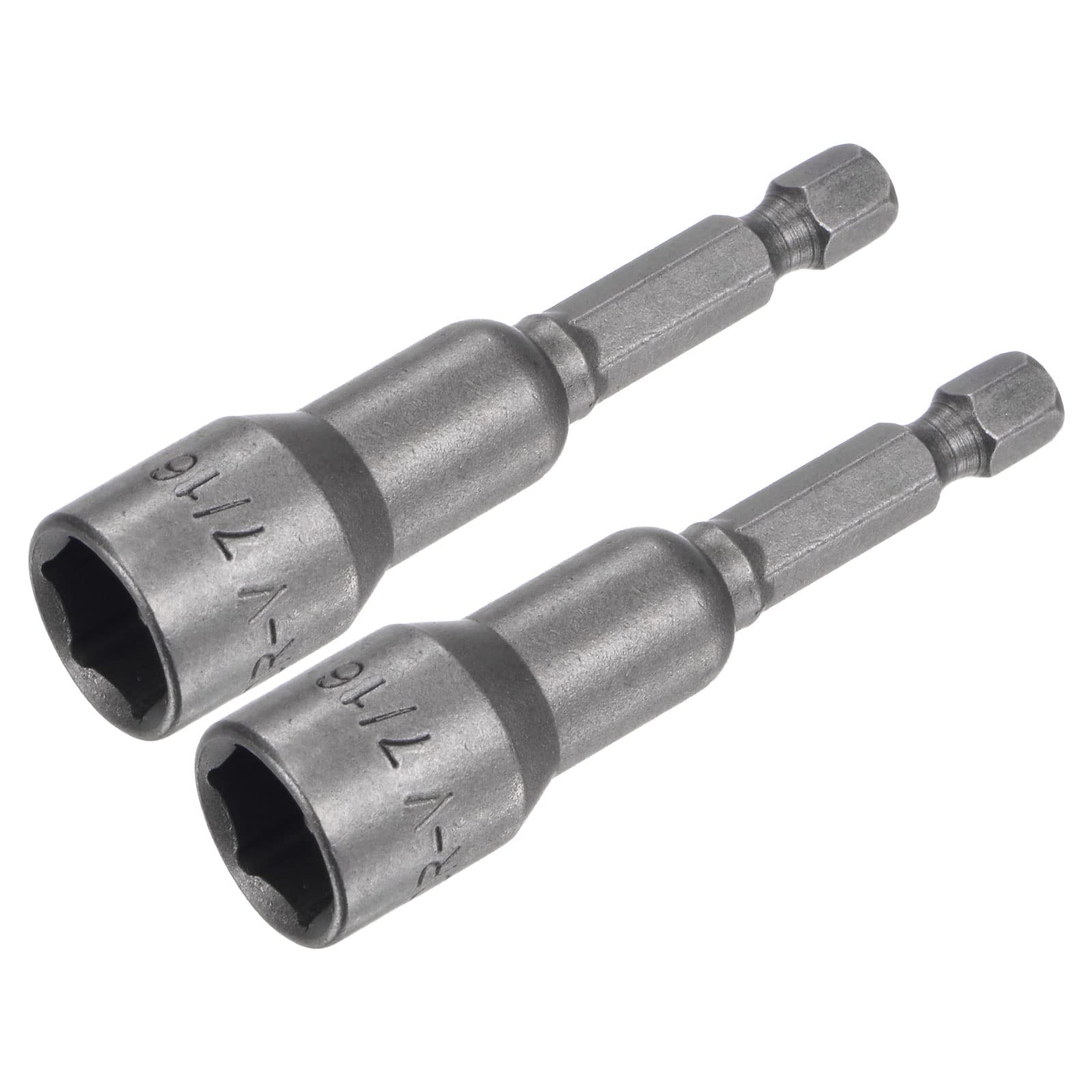 uxcell Quick-Change Nut Driver Bit, 7/16" Hex Shank 1/4" Magnetic Nut Setter Drill Bits, 2.56" Length, SAE Sizes 2 Pcs