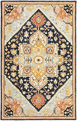 Oriental Weavers Alfresco Hand-Made Wool Area Rug - 28408-3'6" x 5'6" - in Navy/Rust - Vintage Inspired, Hand-Made Wool Rugs, Entrway, Bedroom Rug