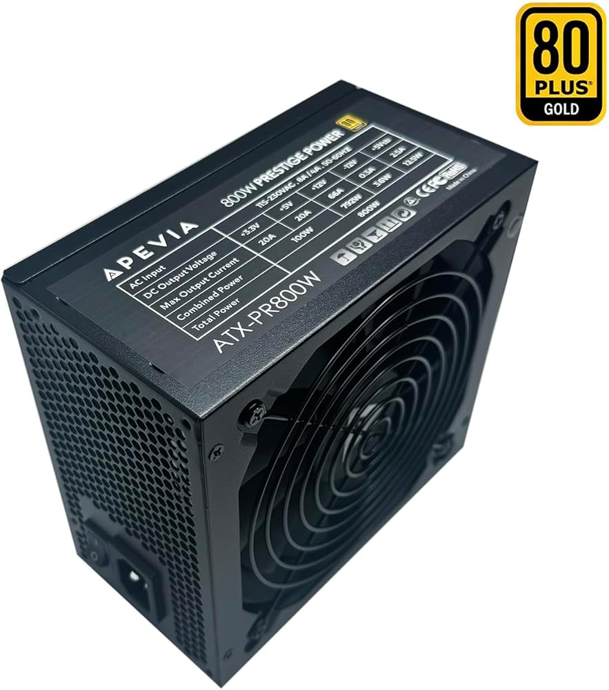 Apevia Prestige, 80+ Gold Certified 800W, RoHS Compliance and Active PFC ATX Gaming Power Supply thumbnail 5