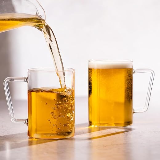 Borosil 500ml 2pc Vision Beer Mug with Handle Set | Made in India Borosillicate Glass, Freezer Safe, Scratch Resistance | ...