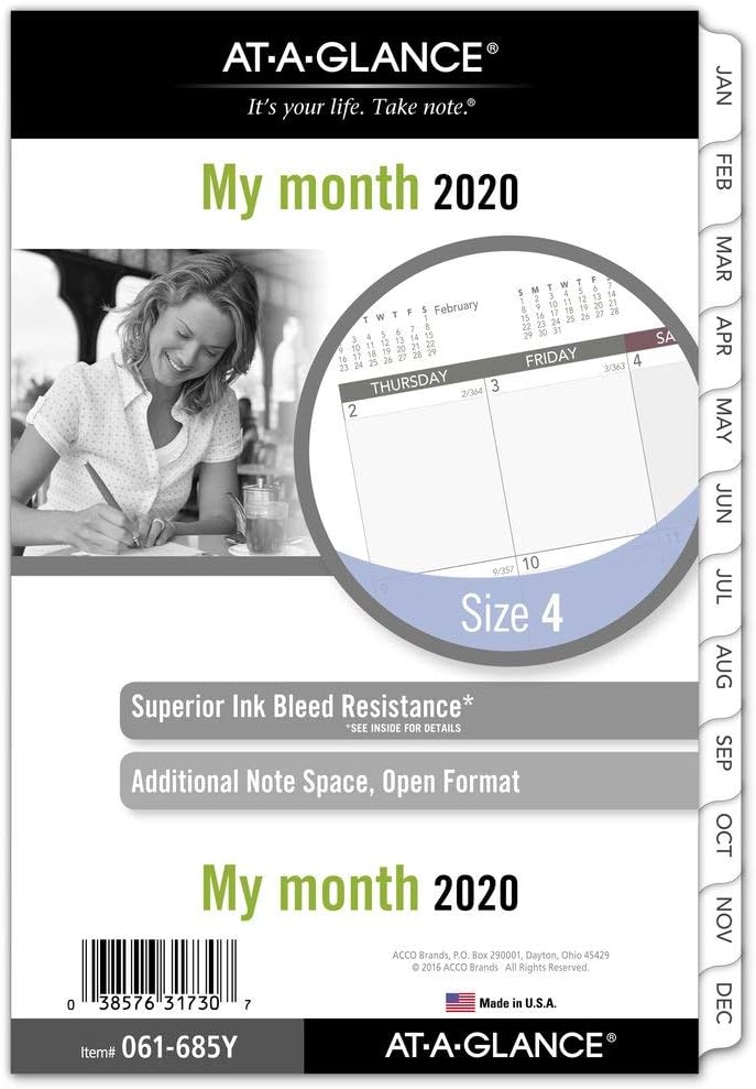 AT-A-GLANCE 2020 Monthly Planner Refill, Day Runner, 5-1/2" x 8-1/2", Desk Size 4, Loose Leaf (061-685Y)