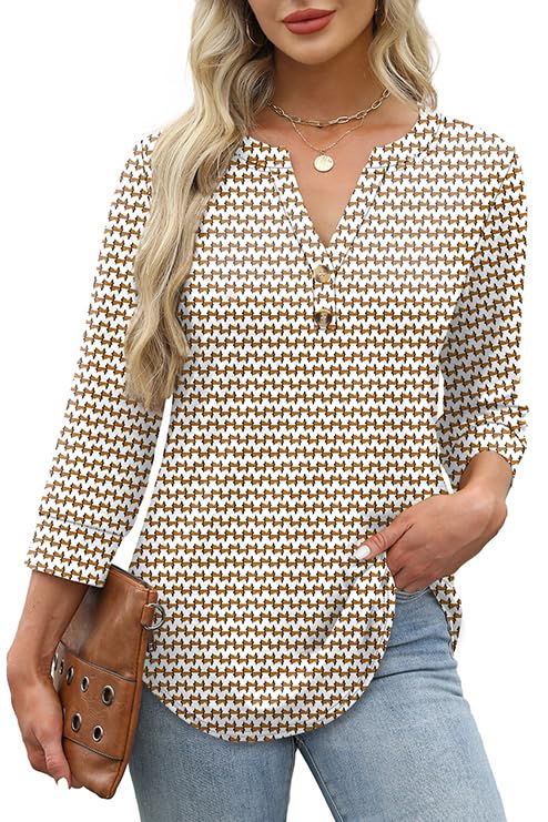 OFEEFAN Womens Tops 3/4 Sleeve Henley Shirts for Women Summer Outfits Fashion Clothing - Image 3