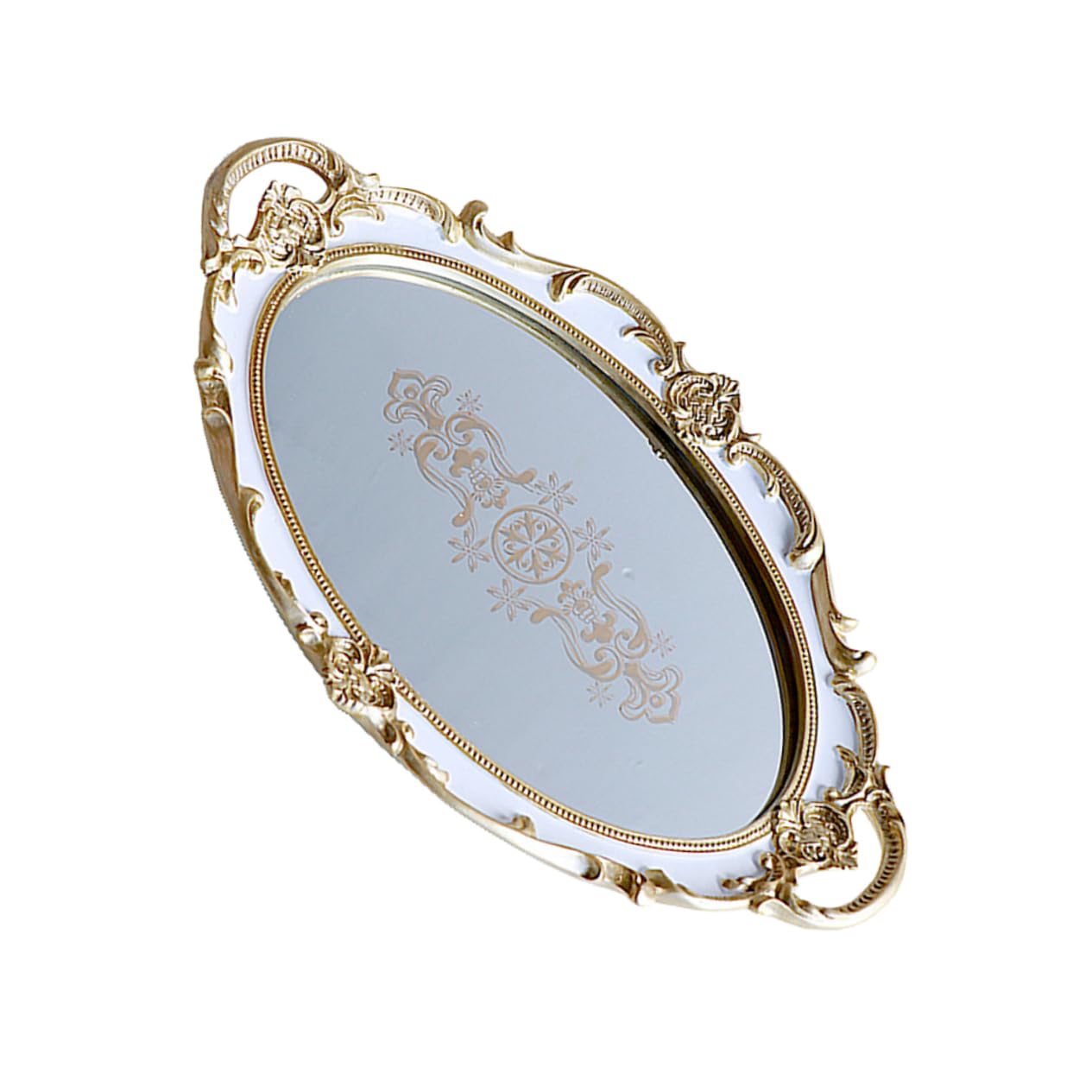 Cabilock Vassoio Decorativo Oval Storage Tray Resina Con Superficie Specchiata Porta Gioielli e Accessori Per Casa Design Floreale Bianco
