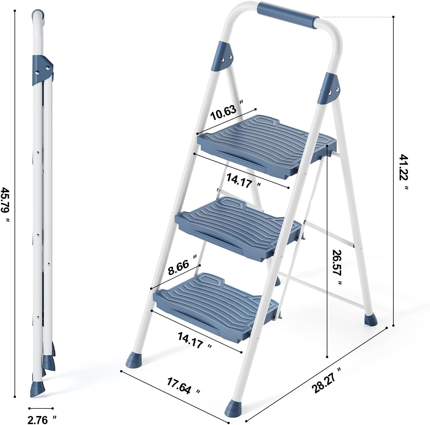 KINGRACK 3 Step Ladder, Folding Step Ladder with Anti-Slip Wide Pedal and Handrails, Foldable Stepladder Step Stool for Adults, Pass 900LBS Testing, for Home Garage Garden, Blue - Image 7