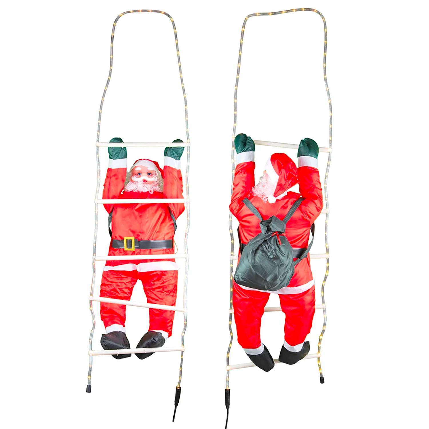 Avilia Decoración navideña de Papá Noel Rojo en Escalera Luminosa de LED 38 x 140 cm – Ideal para adornar Tanto Exteriores como Interiores y como Idea de Regalo – Fabricado en plástico Resistente y