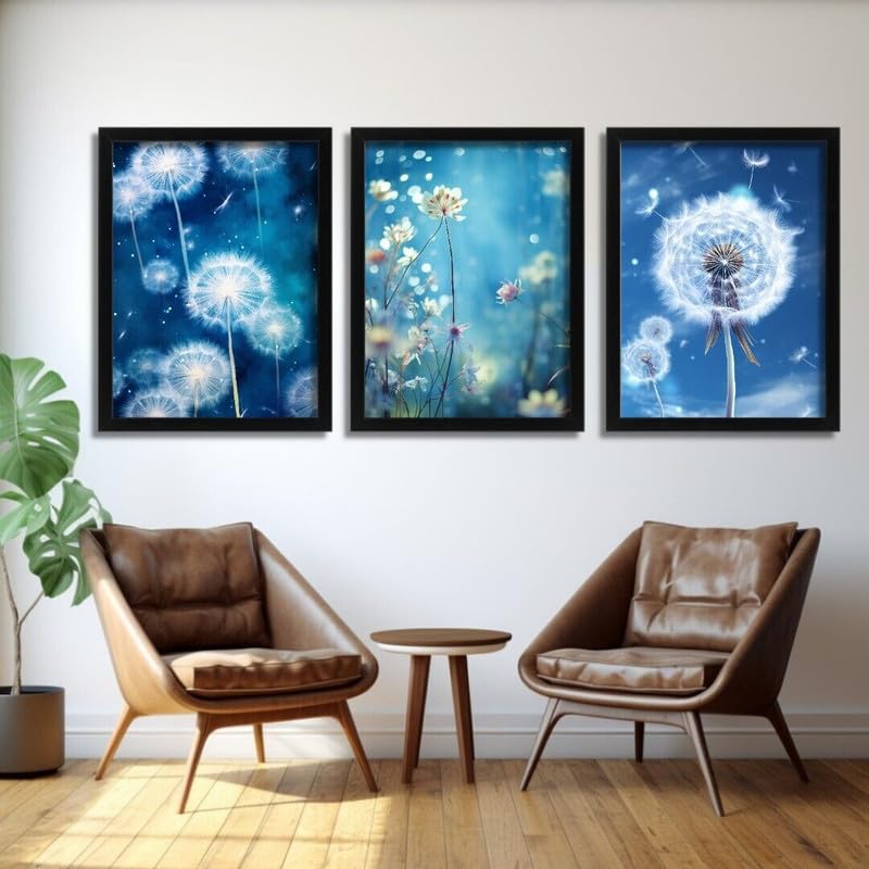 Blue Botanical Wall Art Dandelion Set Of 3 Prints Dandelion Clocks Floral Prints A4 Poster on Canvas   Inspirador Motivacional Arte de la pared Vida diaria Cita alentadoras frases cortas famosas pala