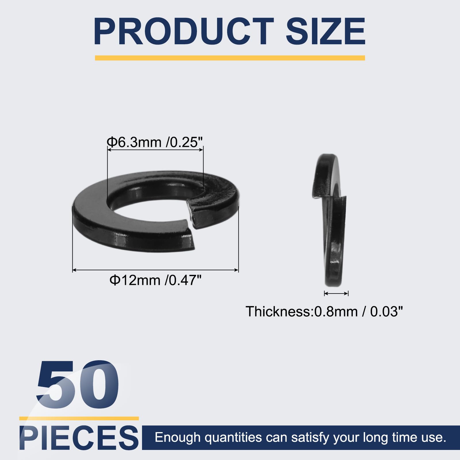 MECCANIXITY 1/4 Spring Lock Washer, 304 Stainless Steel Split Lock Washers for Screws Bolts Cars Construction Machinery Black Pack of 50