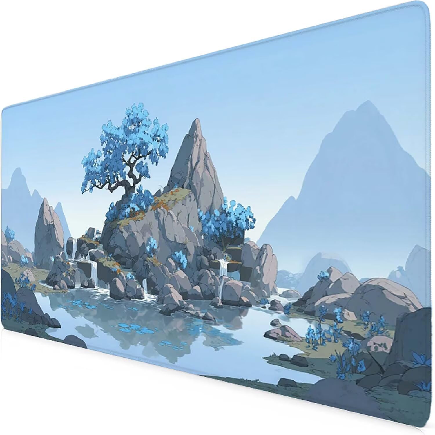 Schreibtischunterlage Blau Mauspad Gaming XXL Mousepad wasserdichte rutschfeste Schreibtisch Unterlage, Mauspad Groß Verbessert Präzision und Geschwindigkeit, Gaming Zubehör (Berg,90x40cm) 2-z7107