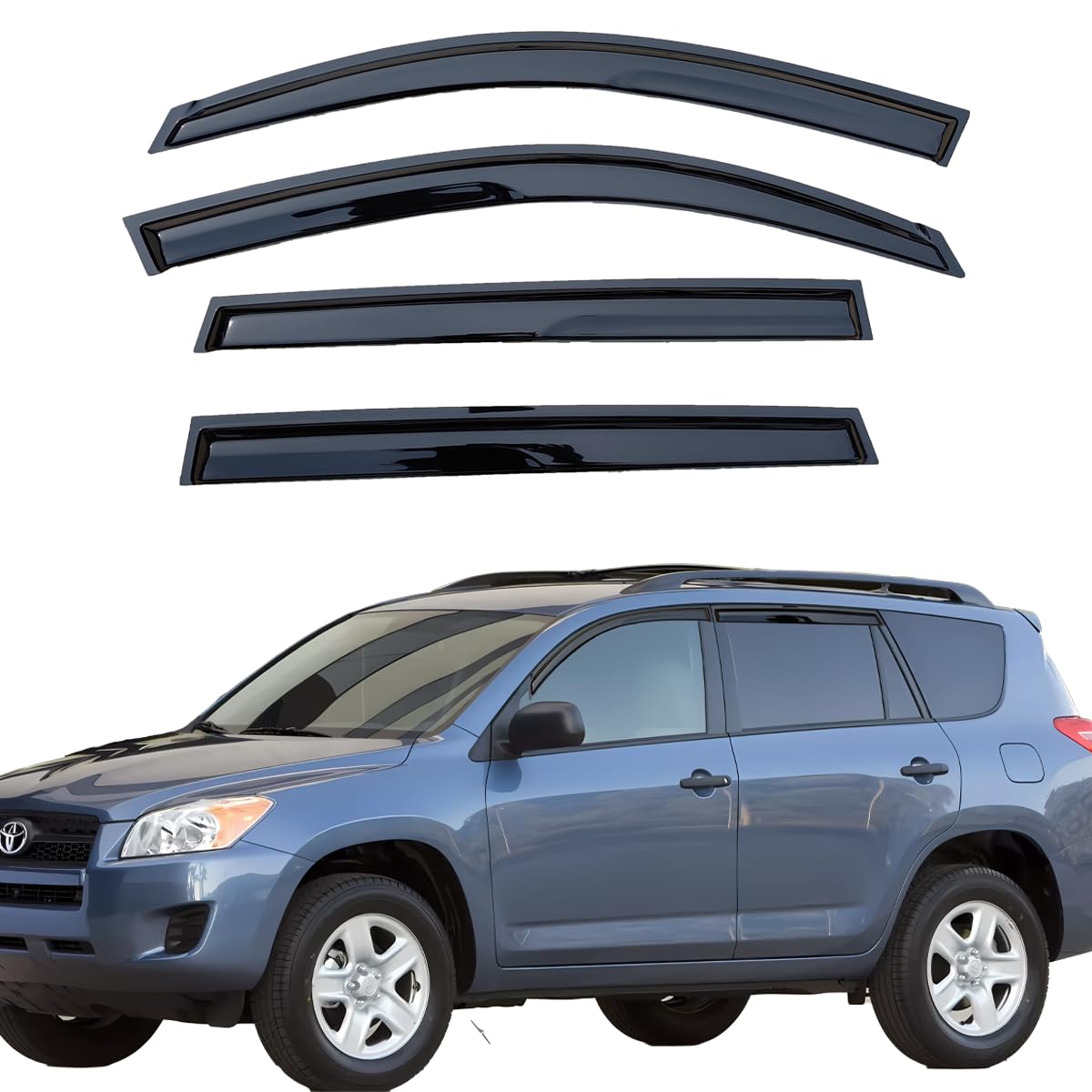 Tape On Window Visor Compatible with 2016-2012 Toyota Rav4, Side Vent Window Deflector Rain Guard Shade, Truck Accessories-4pcs
