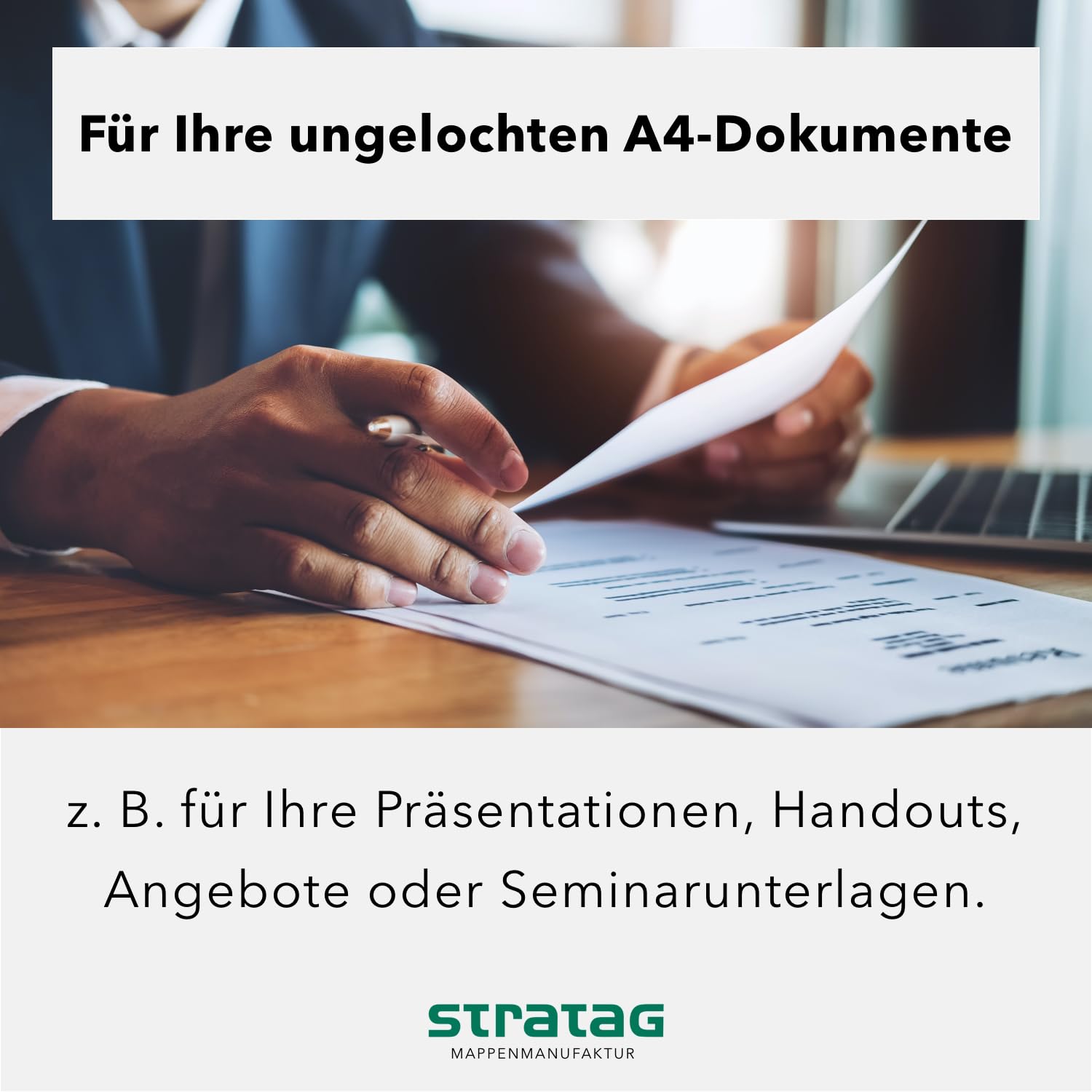 Präsentationsmappe A4 Königsblau (40 Stück) - sehr stabiler 350 g/m² Naturkarton - Dokumentenmappe A4 direkt vom Hersteller STRATAG - Urkundenmappe für Angebote, Exposés, Projekte & Geschäftsberichte