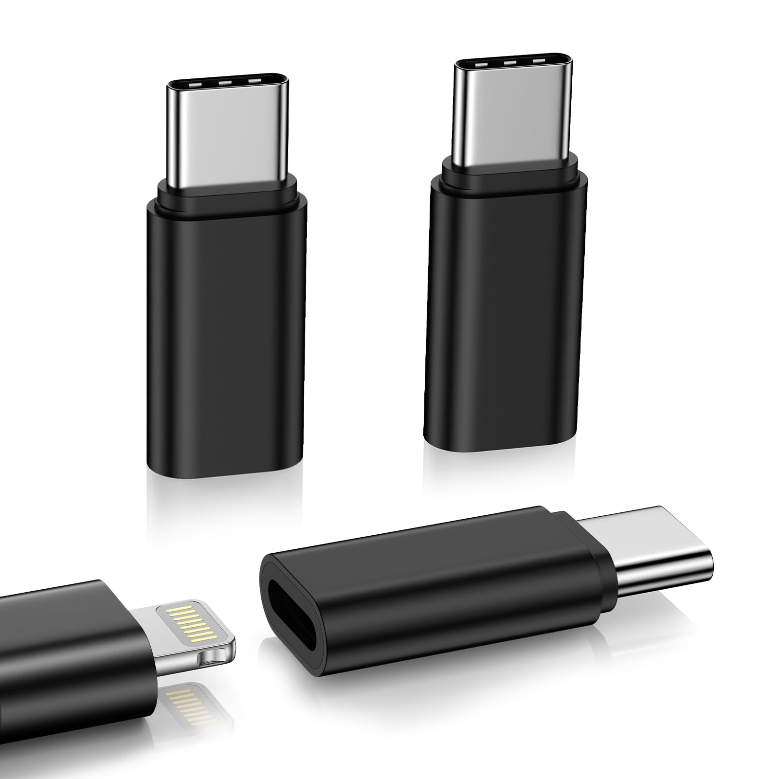 Lightening to USB C Adapter Compatible for iPhone 17 Pro Max 17 Air 17 Pro 16 Plus 16E 15,3Pack Black Type C Charger Connector Cable Converter for