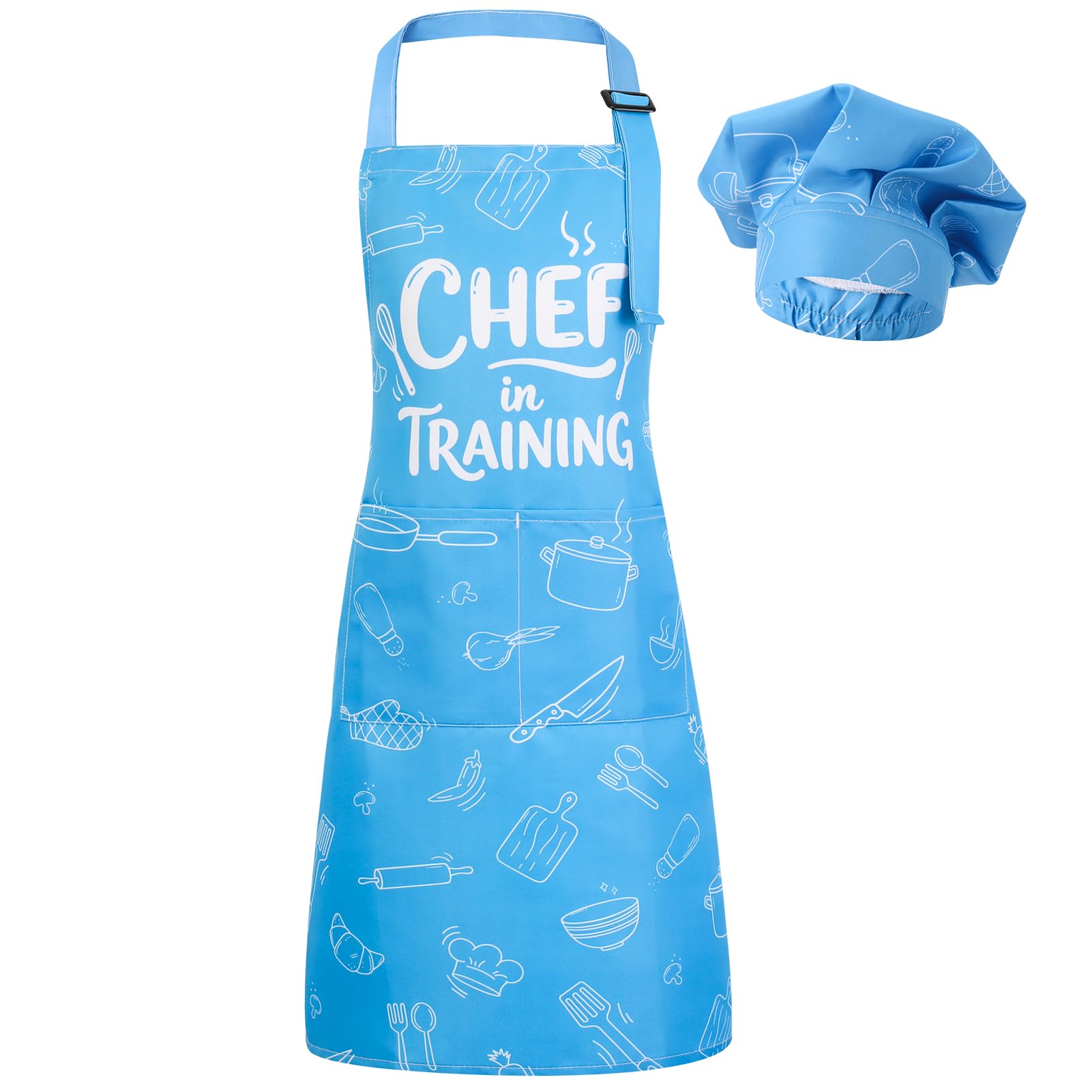 GSrenyu Kids Apron and Chef Toddler Painting Apron Funny Kids Chef Outfit Baking Set for Kids Toddlers Aged 6 and up Blue