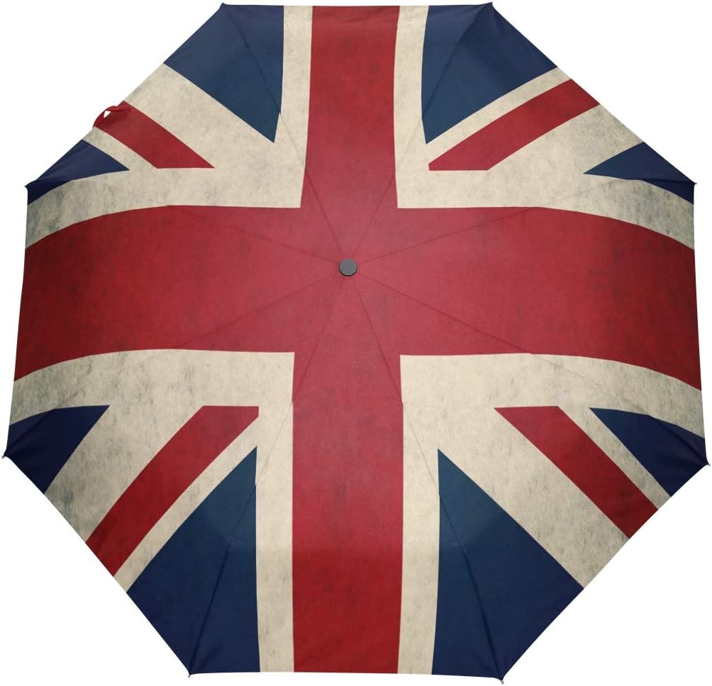 WOZO Vintage Union Jack British Flag 3 Folds Auto Open Close Umbrella