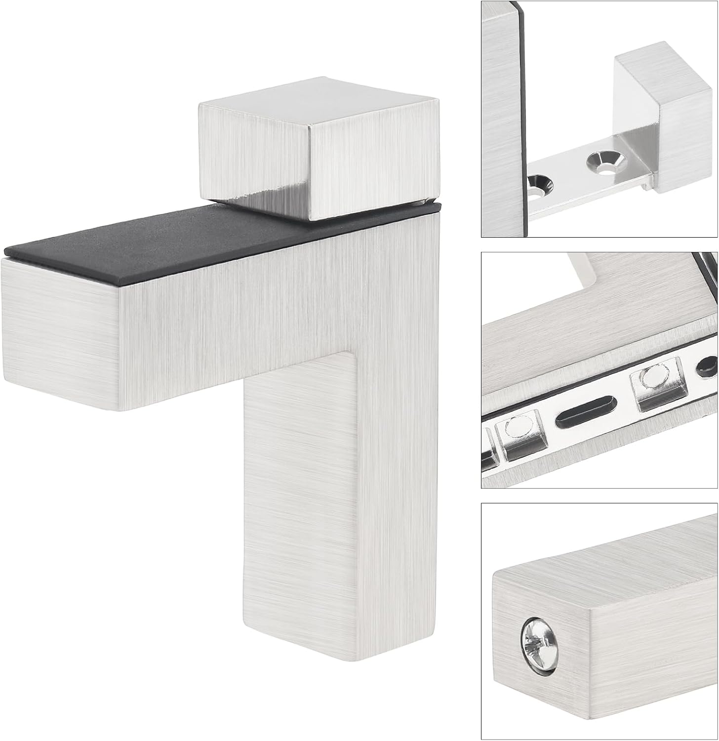 Glass Shelf Bracket, 2 Pack Adjustable Wood Shelves Brackets for 3~28mm Glass Clamp Clip, Brushed Nickel Wall Mounting Floating Shelf Holder (2)