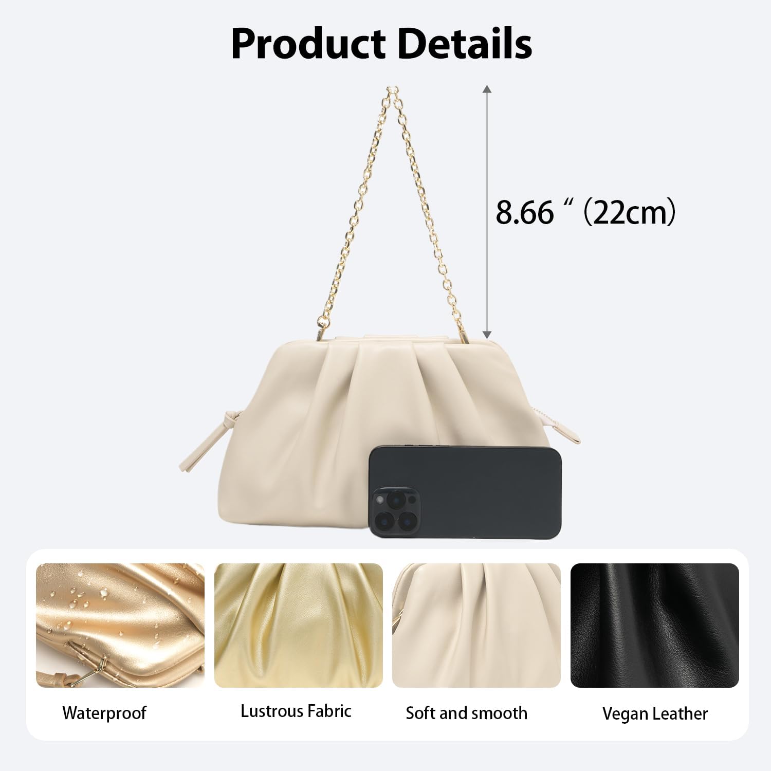 Clutch Purses For Women Elegant Vegan Leather Pleated Evening Clutch Bag With Zipper For Wedding Gala Holiday - Image 4