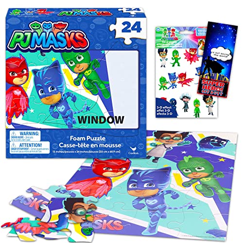PJ Masks Floor Puzzle for Toddlers - PJ Masks 24 Piece Foam Puzzle Bundle with PJ Masks Stickers and More for Boys and Girls (PJ Masks Foam Puzzle Mat)