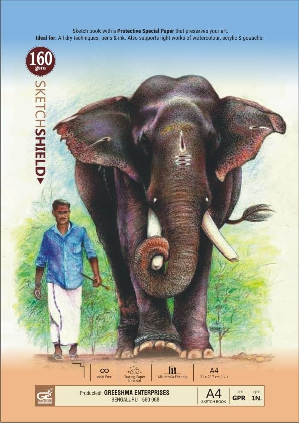 Image of GREESHMA Artists Wiro Bound Sketch Book A4 Size | 100 Pages - 160 GSM | Ideal for Drawing, Sketching, Shading Art, Students, School, Office