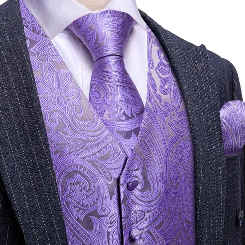 Image of Barry.Wang Men's Suit Vest Formal /Leisure Paisley Jacquard Silk Tie Pocket Square Waistcoat Set Wedding 5PCS