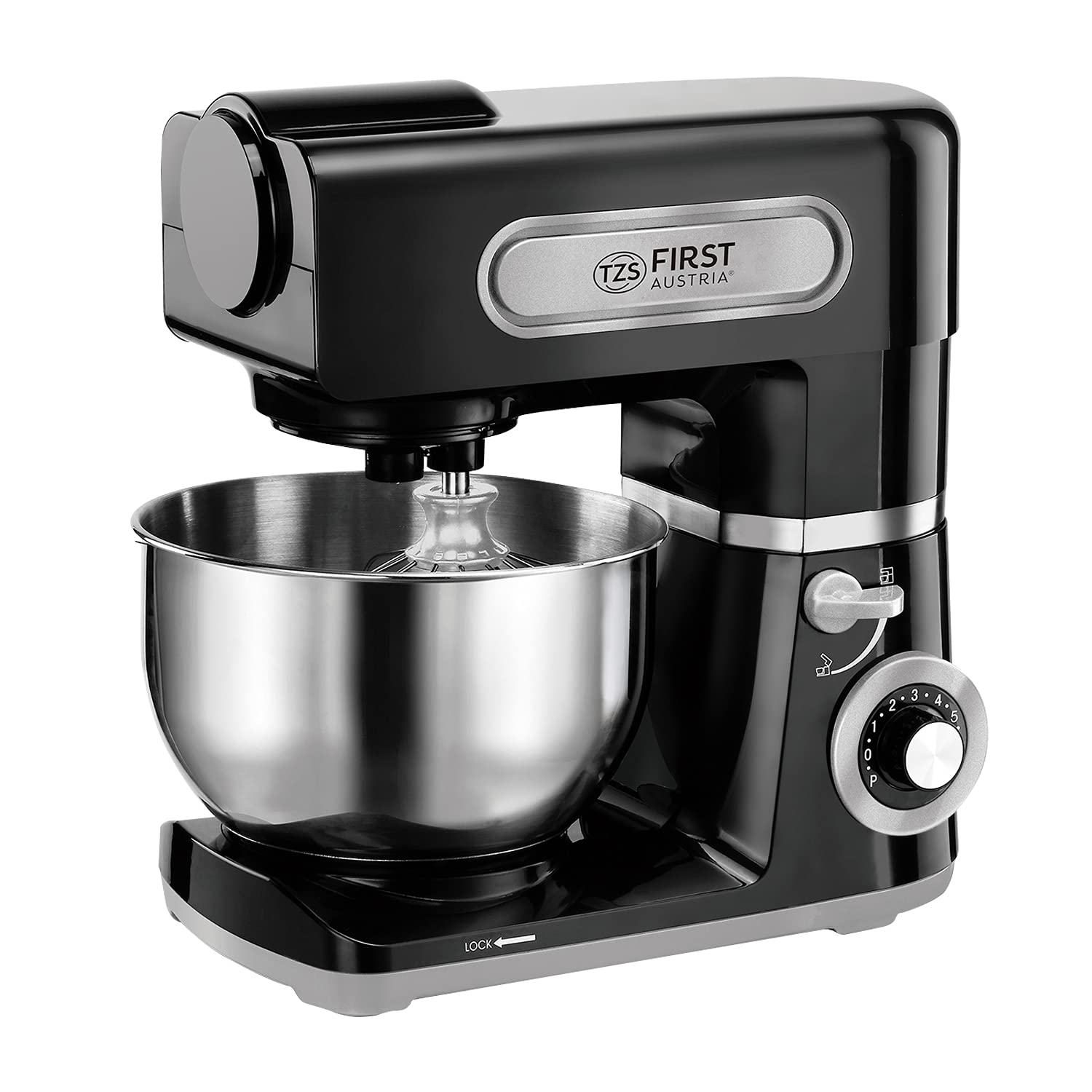 TZS First Austria Robot ménager professionnel | Pétrin à pâte | 1500 W, récipient de 6 L, 6 réglages de vitesse, avec fouet, cro
