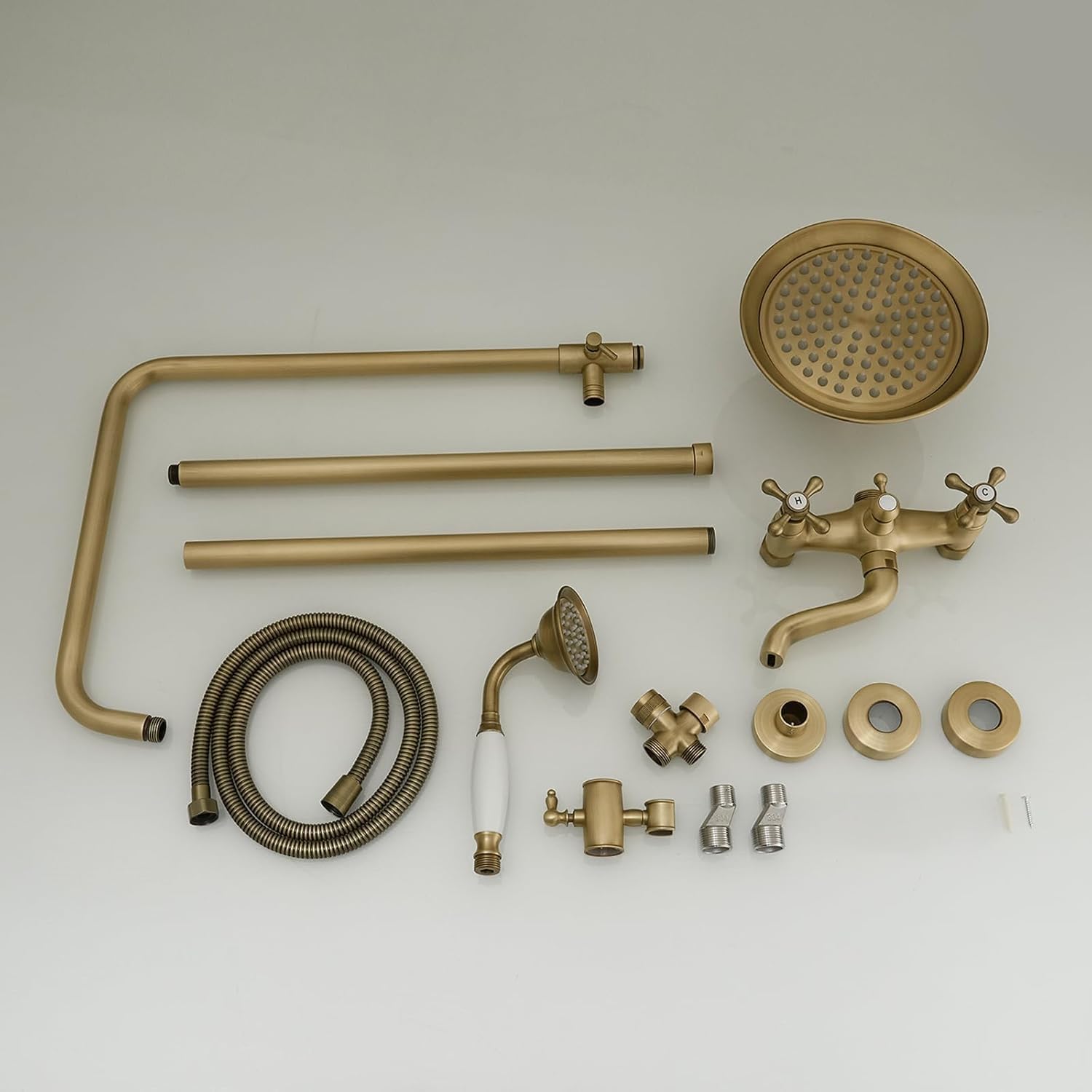 BWE Brushed Gold Triple-Function Shower Fixture Rainfall Shower Set with Adjustable Hand Sprayer and Tub Spout High Pressure Bathroom Shower Fixture Wall Mount Complete Set
