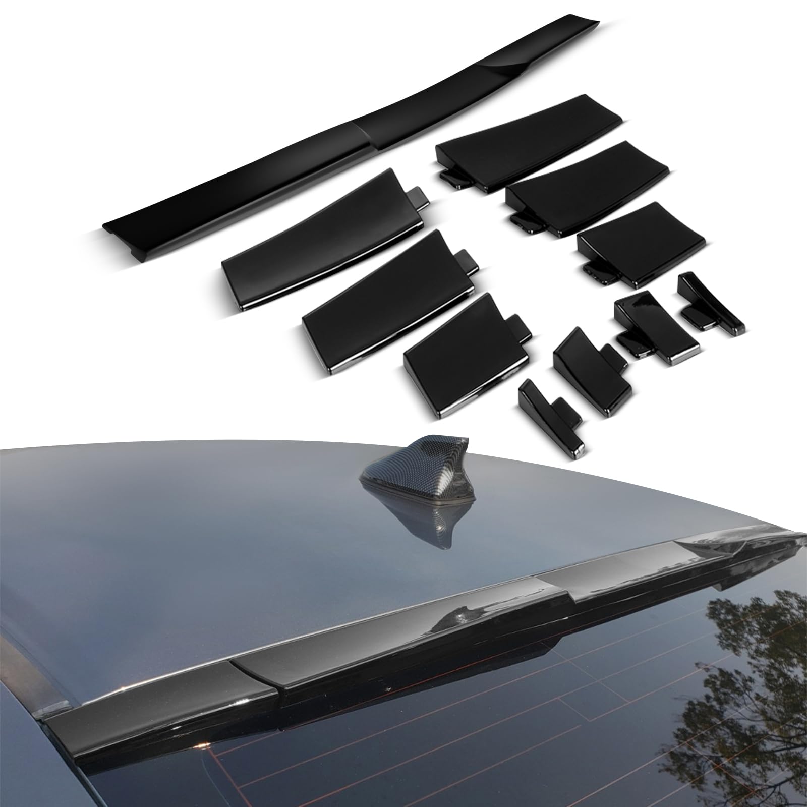 SCITOO Rear Window Roof Spoiler, Universal Top Wing Adjustable Window Lip Trim Carbon Fiber for Vehicles