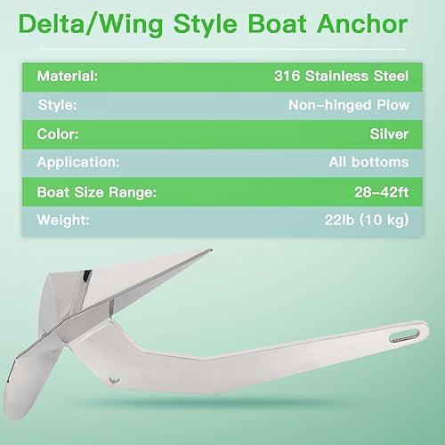Miniatura 4 de SCITOO Anclaje de barco 316 Anclaje de triángulo de acero inoxidable 22.0 lbs22LB Anclajes marinos