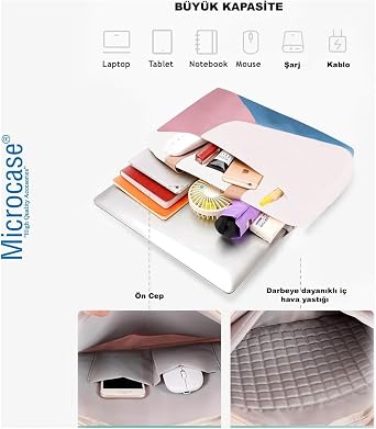 Microcase Xiaomi Redmi Poco Pad 12.1 inch Tablet için Tablet Çantası 2 Bölmeli AL4227 Krem Pembe Mavi