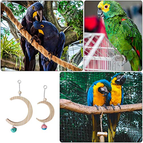 VILLCASE 2 Peças de Pássaros Em Forma de Lua Crescente Balançar Papagaio Pendurado Baloiço Com Sinos