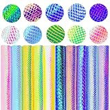 HYANG 10 PCS A4 8'x 12' (21 cm X 30 cm) Holographic Iridescence Snake Embossed PU Faux Leather Sheets, Faux Leather Very Suitable for Leather Earrings, Bows, Handbag, Sewing, Crafts Making