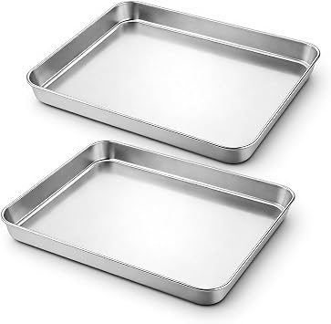 2 Pcs Toaster Oven Pans for Baking, 11 x 9.2 x 1 Inch Stainless Steel Baking Sheet Non Stick Rectangular Cookie Sheets Set Dishwasher Safe for Chicken, Fish, Bread