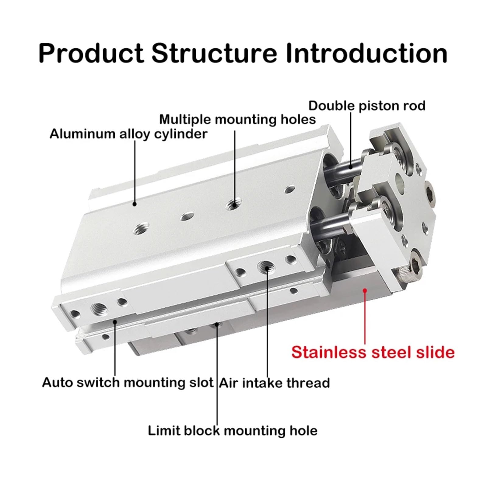 Pneumatikzylinder, 1 Stück Luftschiebetischzylinder LCG-Serie Pneumatischer Linearzylinder LCG6 8 12-10 20 30 40 50 75 100 mm Hub doppeltwirkend(LCG 6,Bore 100mm)