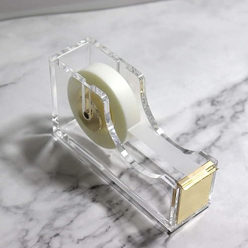 Miniatura 6 de Dispensador de cinta de escritorio de oro transparente, dispensadores de cinta acrílica de núcleo de 1 pulgada, base antideslizante, accesorios de