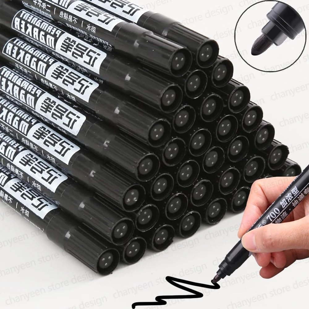 XMKT 5-50 pennarelli impermeabili a base di olio, inchiostro nero, blu, rosso, per vetro, metallo, cancelleria, disegno, ufficio, scuola (nero, 50 pezzi)