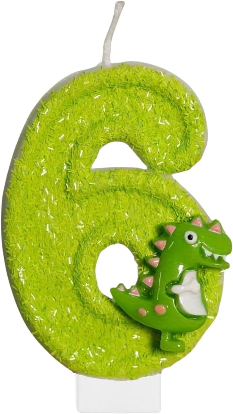 Dinosaur Birthday Number Candles for Cake Green Number 6 Candle 6th Dinosaur Cake Topper Cupcake Topper for Dinosaur Birthday Party Decorations Supplies Favors