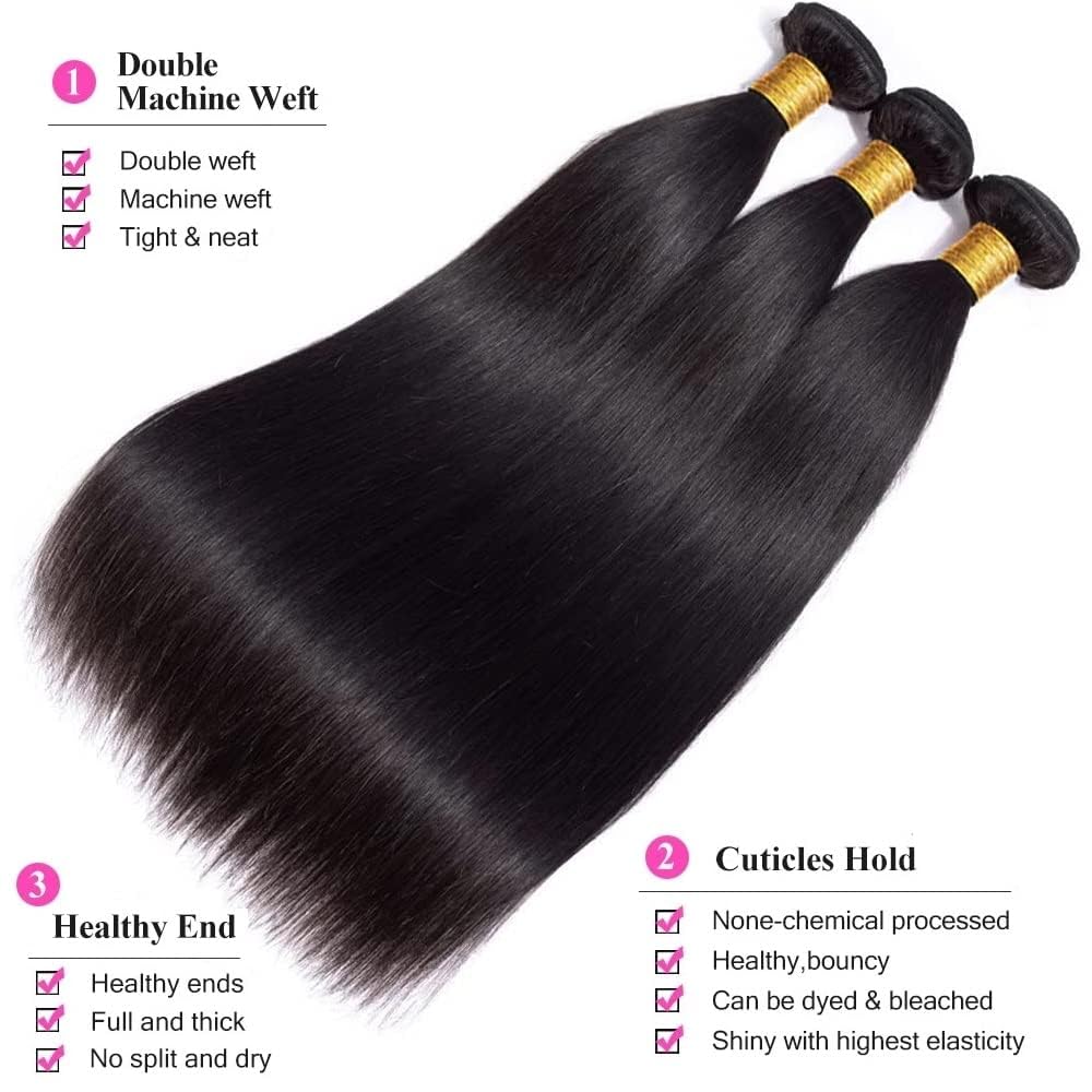 Amazon.com : 10A Brazilian Straight Human Hair 3 Bundles 26  display picture 2