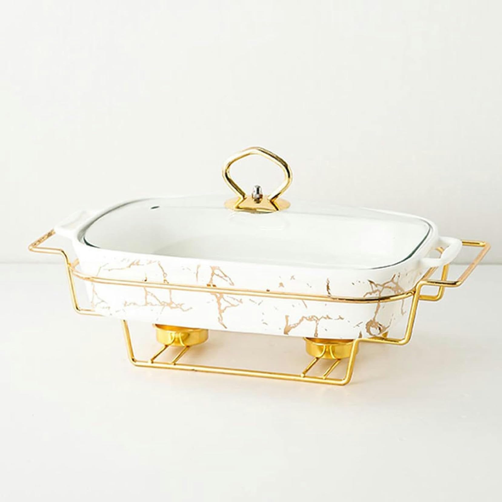 Hadecoll White Chafing Dish Buffet Set Ceramics Buffet Chafer Wimitation Marble Finish, Chafer And Buffet Warmer Set For Buffetsweddingsother Banquets,-L