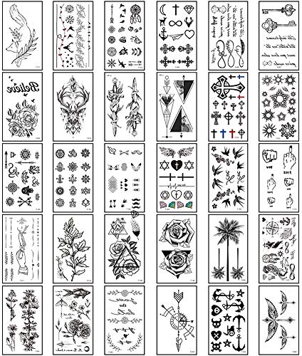 Realistic Small Temporary Tattoos for Women Men Adult Kids(30 Sheets) Waterproof Black Tiny