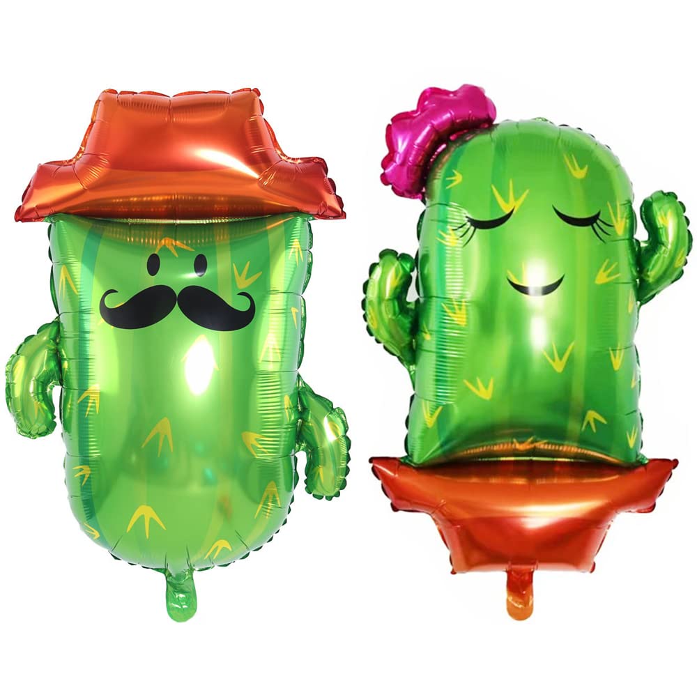 HCCY Cactus Balloons Man and Women Cactus Shaped Foil Mylar Balloons for Birthday Party Decor Supplies Mexican Party 32.5" 2PCS