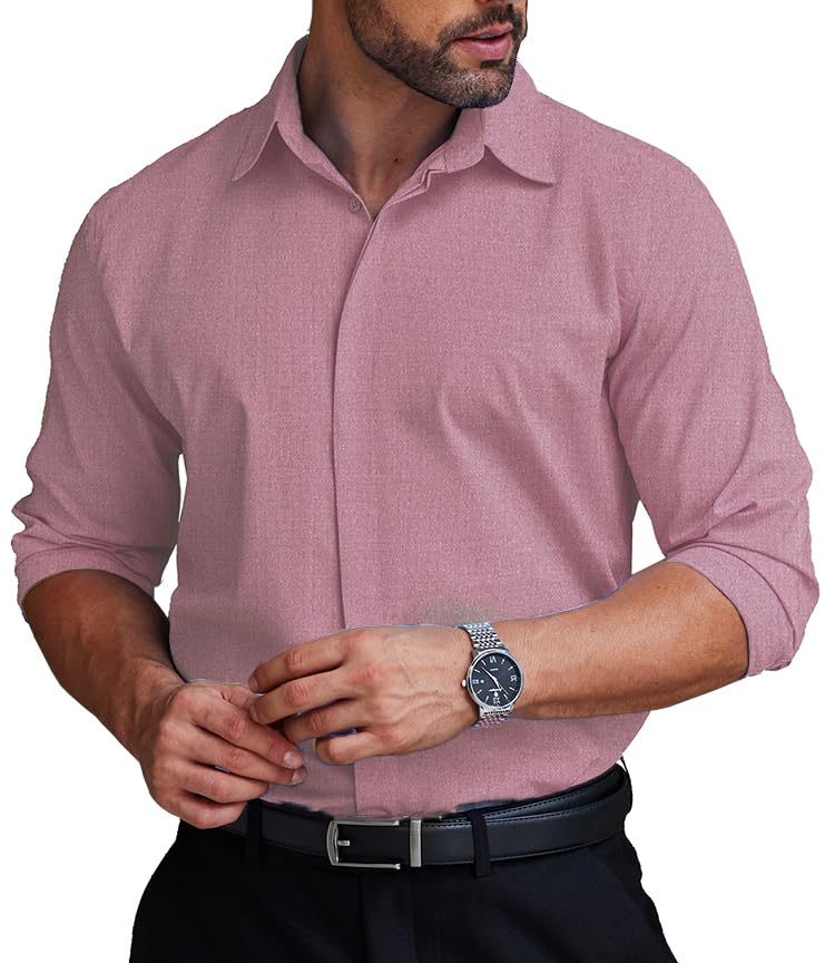 COOFANDY Men's Formal Dress Shirt Hidden Button Front Wrinkle Free Shirt
