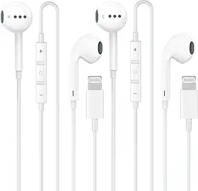 Pacote com 2 fones de ouvido com fio para iPhone/fones de ouvido com microfone integrado e controle de volume fones de ouvido com redução de Nosie compatíveis com iPhone 14 13 12 11 Pro Max XS XR X 8