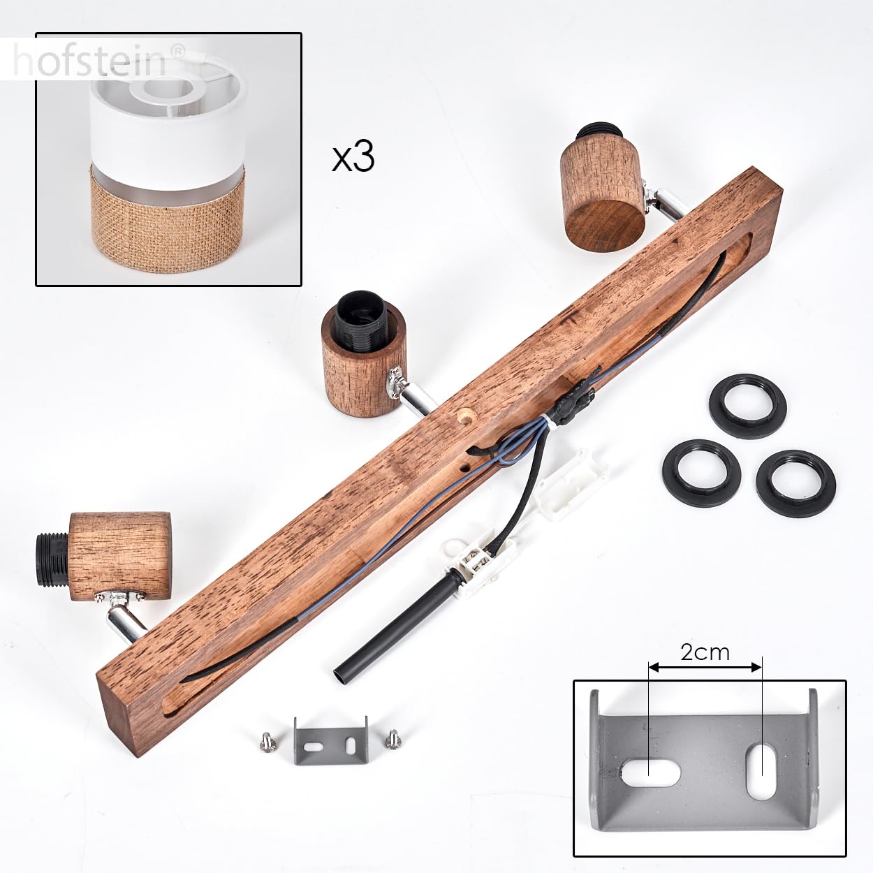 HOFSTEIN Deckenleuchte Fallhagen, verstellbare Deckenlampe aus Holz/Metall/Stoff in Braun/Weiß/Chrom, moderne Leuchte im skandinavischen Design, 3 x E14, Esszimmmer, Schlafzimmer, Wohnzimmer, Küche