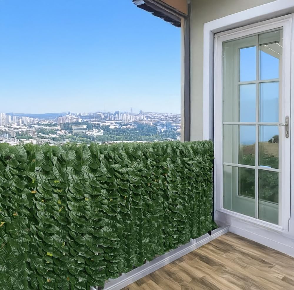 Home Tresor - Siepe Finta per Recinzione, Edera Artificiale Ornamentale da Esterno per Balconi, Rotolo Frangivista Ombreggiante Giardino Ringhiera, 1x5 mt
