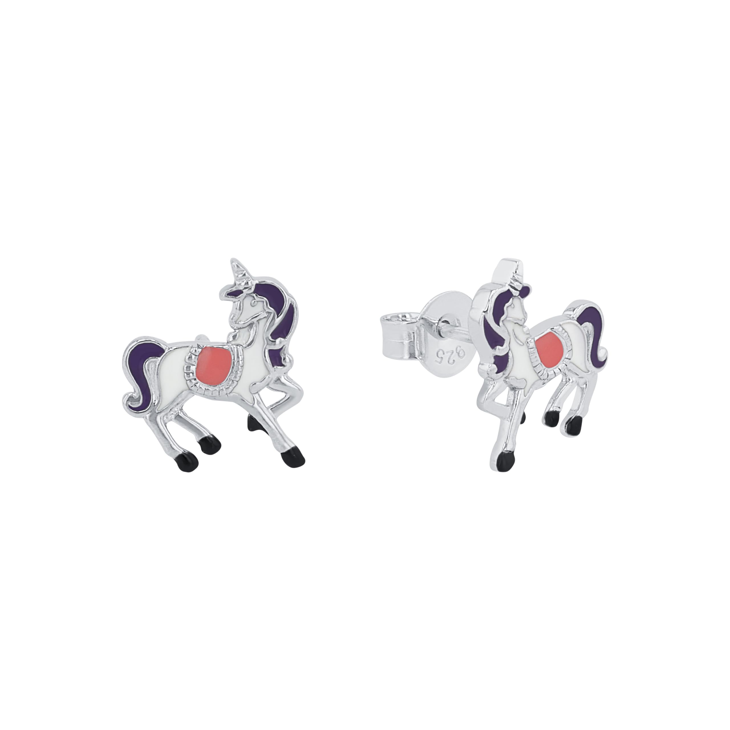 Prinzessin Lillifee stud earrings 925 Sterling silver girls' children's earrings, 1 cm, silver, unicorn, comes in jewelry gift box 2034216