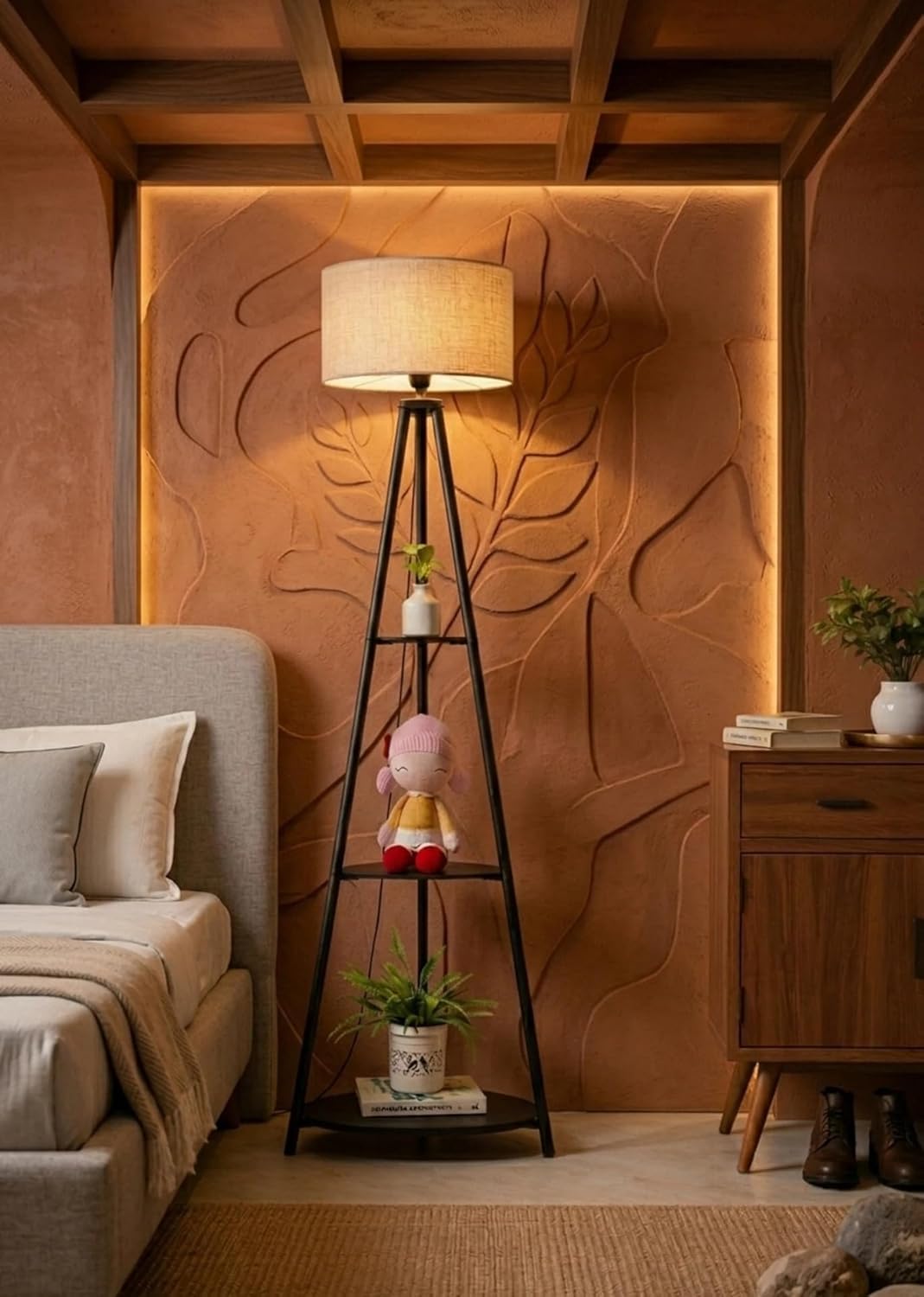 Day Lights Metal Floor Lamp with 3 Shelves (Jute) Stylish Standing Lamp for Living Room Decoration Bedroom Bedside Corner Stand Aesthetic Home Decor-image-41