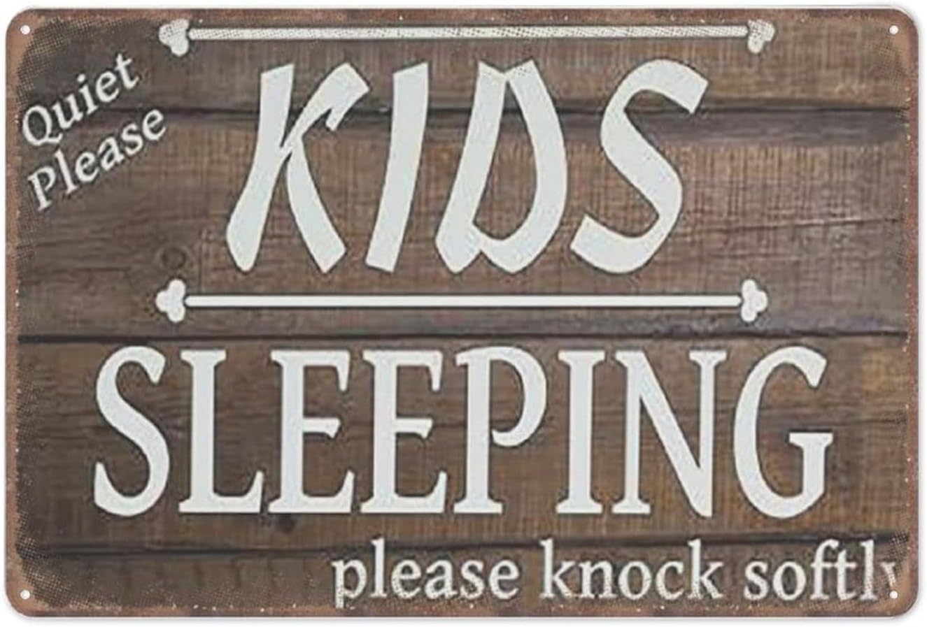 Quiet Please Kids Sleeping Please Knock Softly Tin Signs Kids Room Nursery Rustic Dark Retro Funny Metal Sign Vintage Poster Wall Art For Kitchen Bathroom Home Decor Tin Sign 8 X 12 Inch