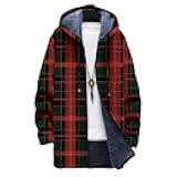 DMOYALA Zip Up Plaid Coat for Men Oversized Hoodie Sherpa Lined Fleece Jacket Soft Warm Winter Coat with Hood and Pockets